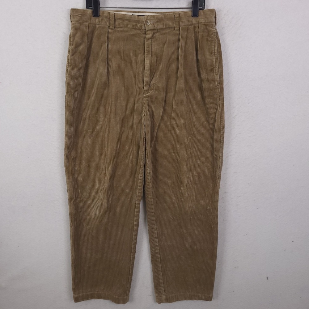Polo Ralph Lauren Andrew Pant Mens 34x30 Fits 34x28 Tan Pleated Corduroy Vintage
